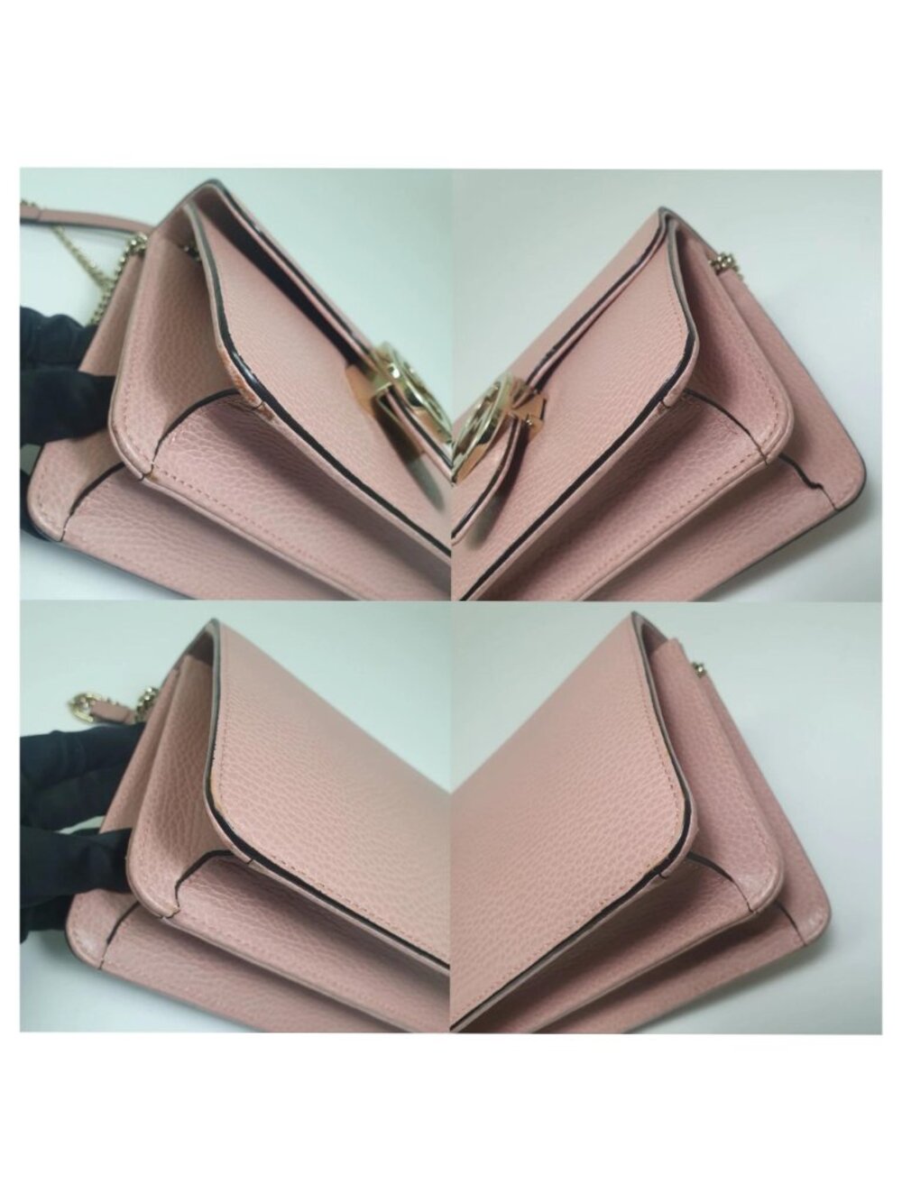 Authentic Gucci Interlocking GG Shoulder Bag Pink Leather Chain Crossbody - Picture 6 of 12